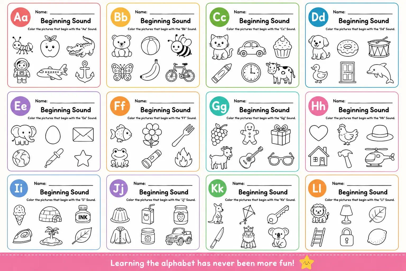 Alphabet Beginning Sounds Mega Pack – Printable Phonics Worksheets for Kids