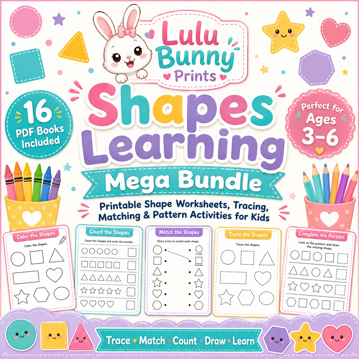 Printable Shape Worksheets, Tracing, Matching & Pattern Activities for Kids