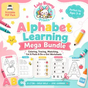 Alphabet Learning Mega Bundle : Coloring, Tracing, Matching, Cut & Paste & Do-a-Dot Worksheets
